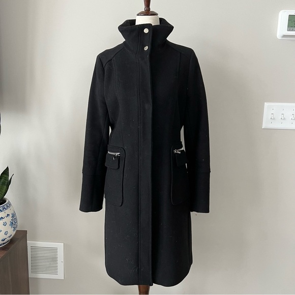 H&M Wool Funnel Neck Mid-Length Fitted Classic Coat with Silver Hardware - Picture 2 of 10